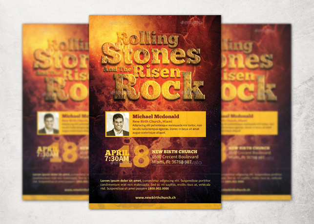 Rolling Stones Risen Rock Church Flyer Template