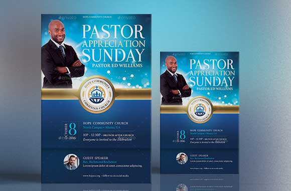 Blue Pastor Appreciation Flyer Poster Template