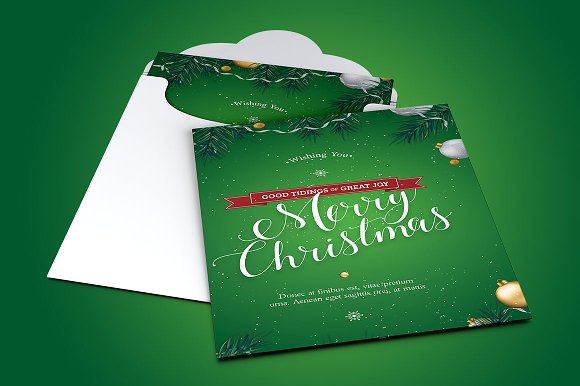 Green Christmas Greeting Postcard Template