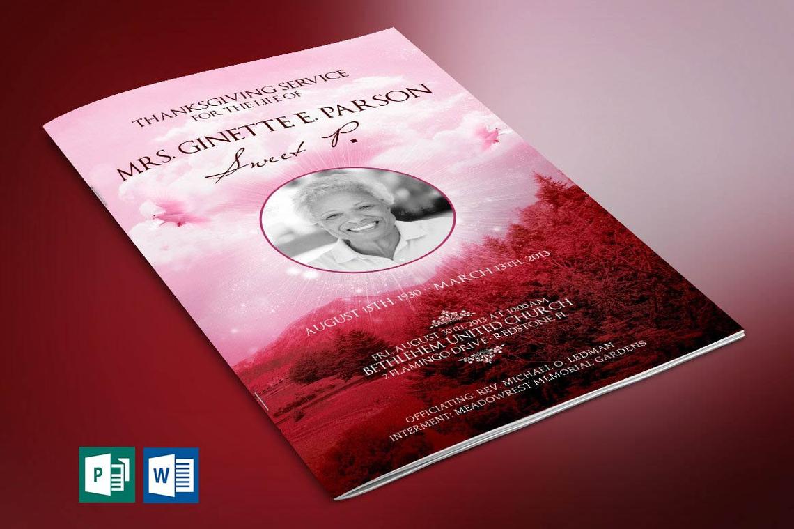 Pink Sky Funeral Program Word Publisher Template