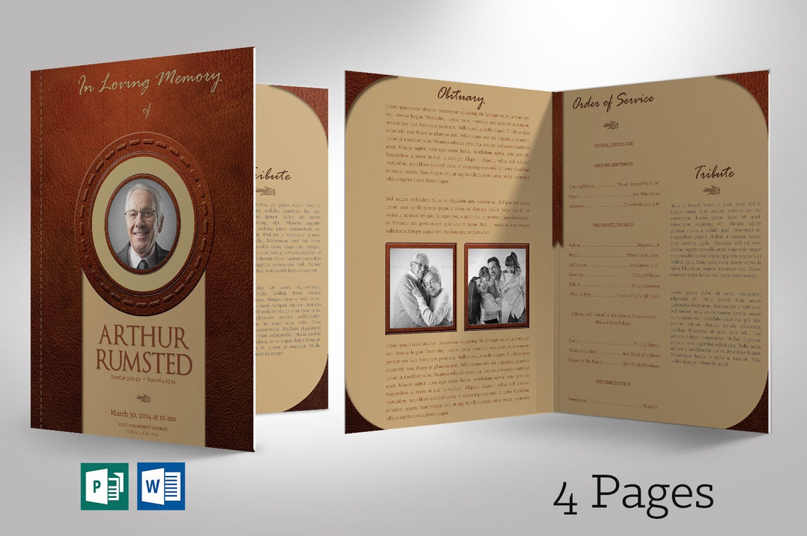 Leather Funeral Program Word Publisher Template