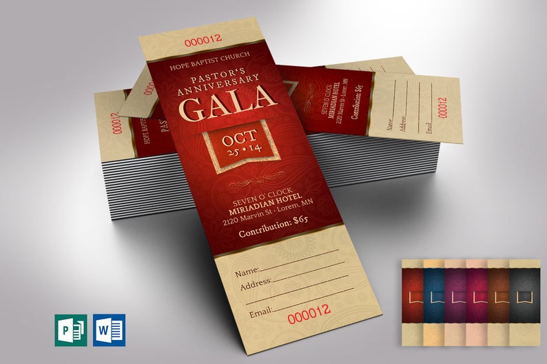 Pastor Appreciation Gala Ticket Word Publisher Template