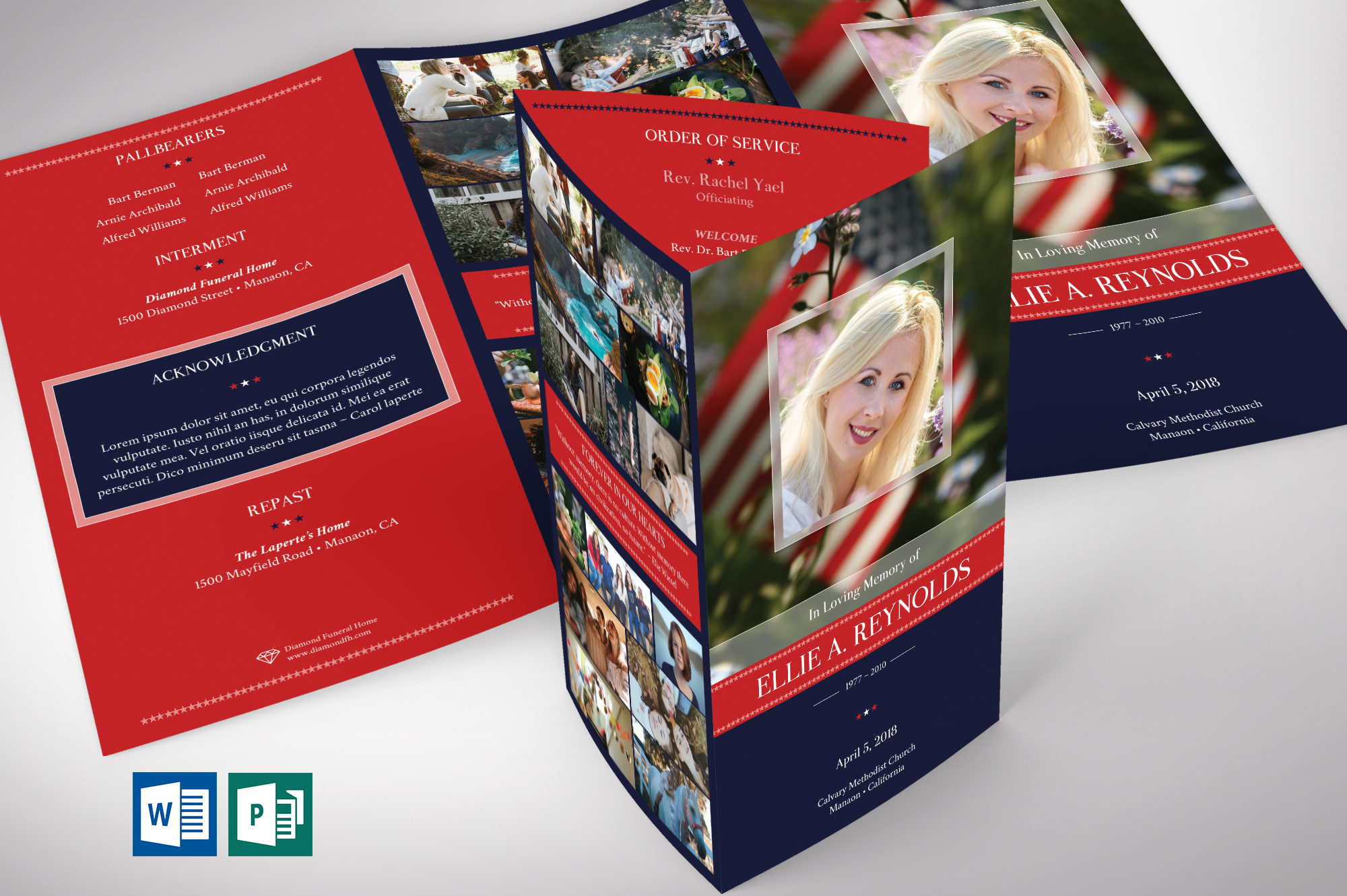 American Military Legal Trifold Funeral Program Word Publisher Template - V2