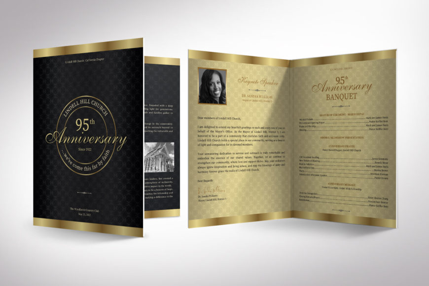 Church Anniversary Tabloid Program Template for Canva | Gold Black | Pastor Appreciation, Fundraiser Event | 8.5x11 inch