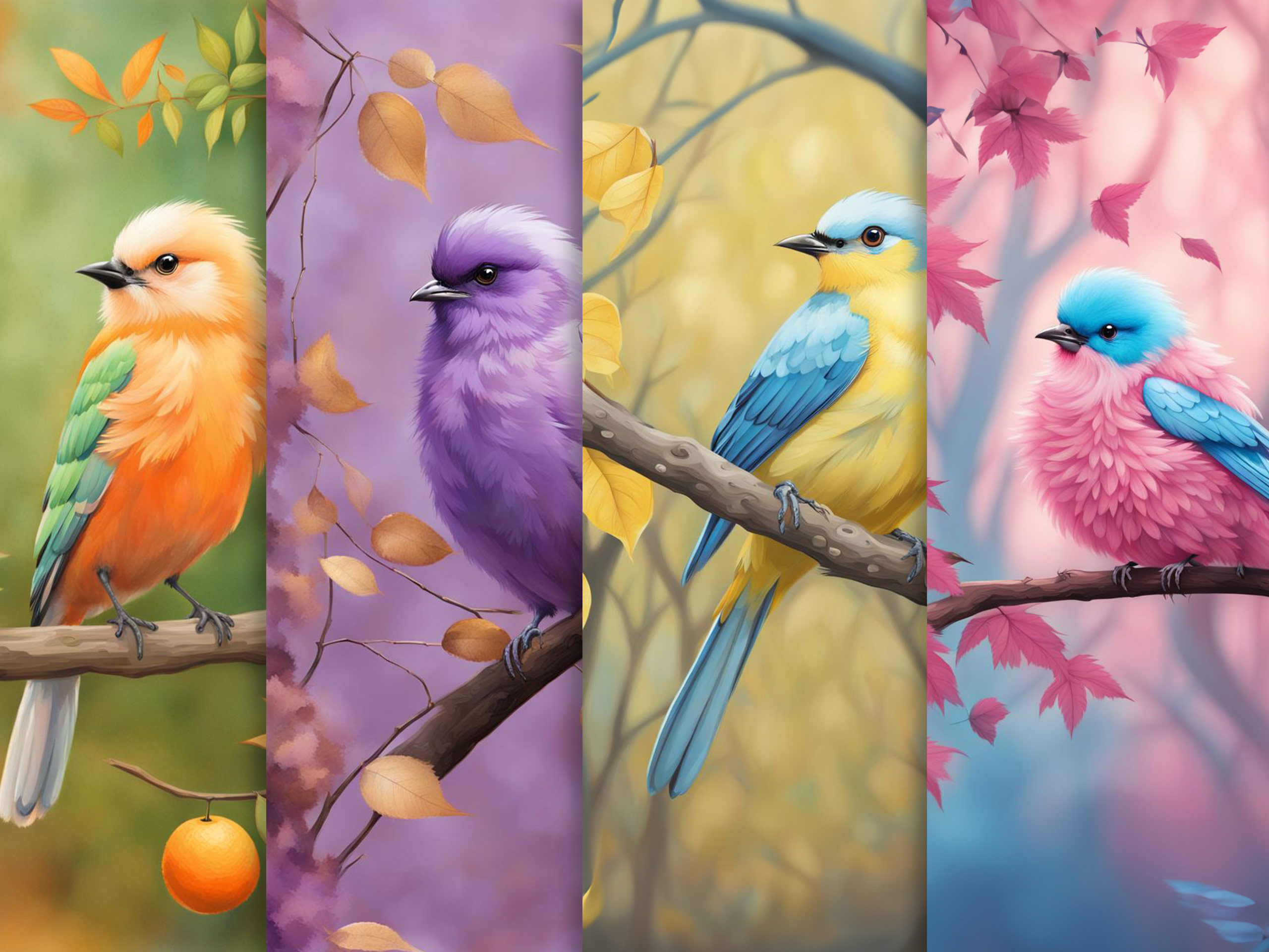 Fluffy Pastel Birds