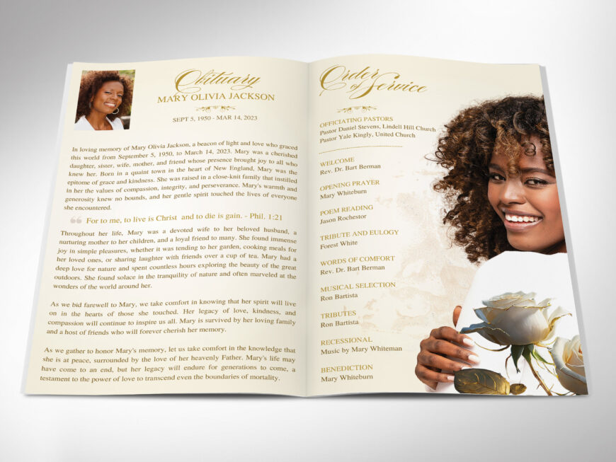 Beige Classic Rose Funeral Program