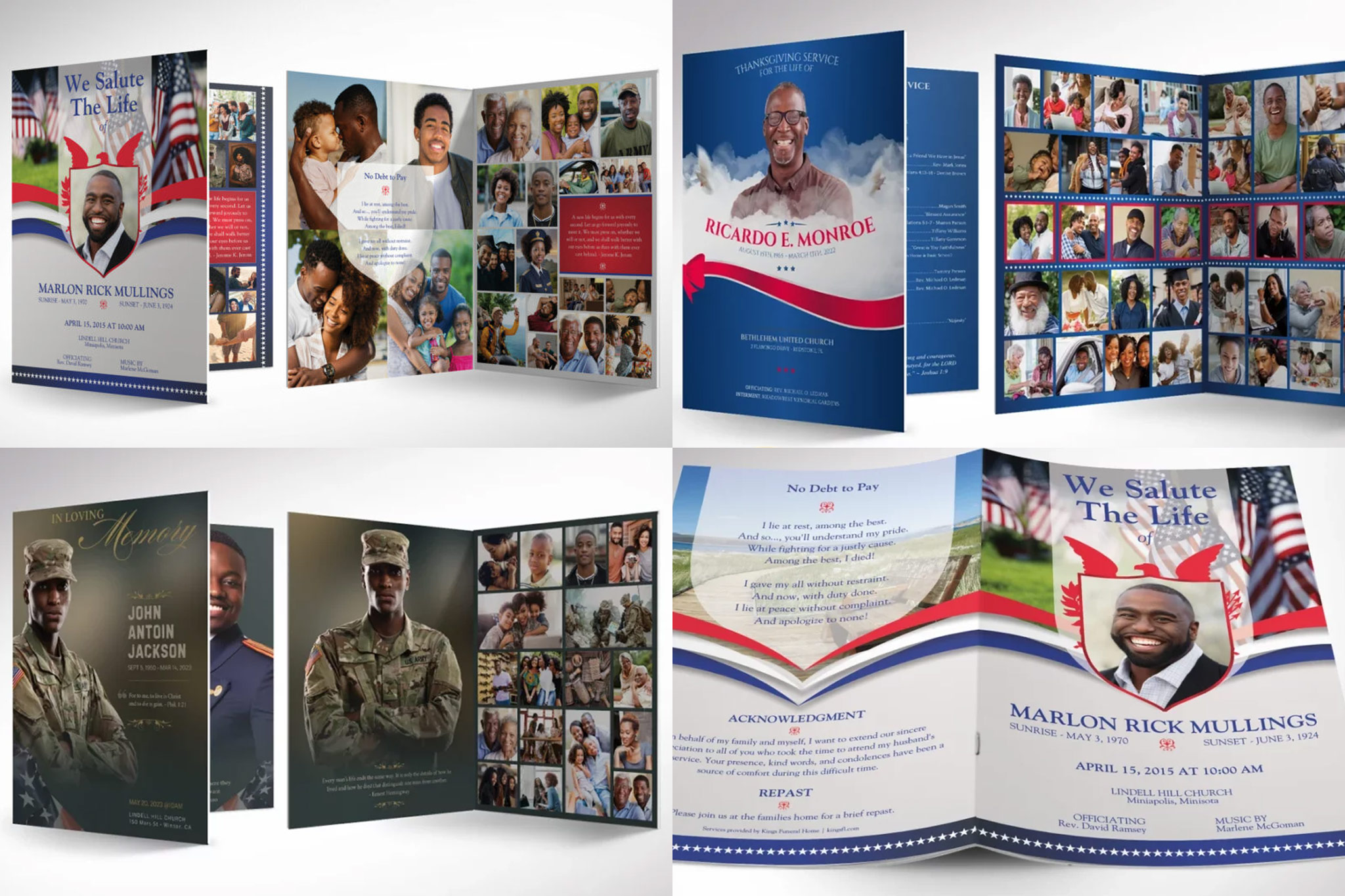 US Military Funeral Program Templates with US Flag Colors