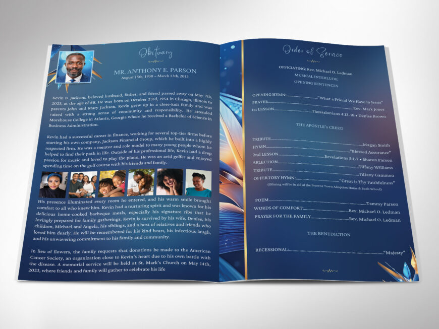 Blue Paradise Funeral Program Template, 8-Page