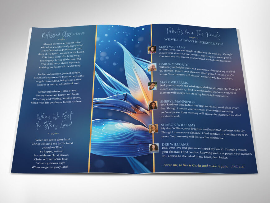 Blue Paradise Funeral Program Template, 8-Page