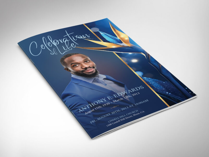 Blue Paradise Funeral Program Template, 8-Page