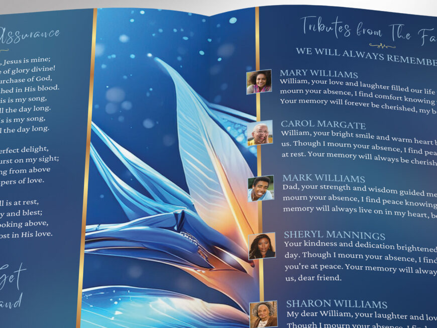 Blue Paradise Funeral Program Template, 8-Page