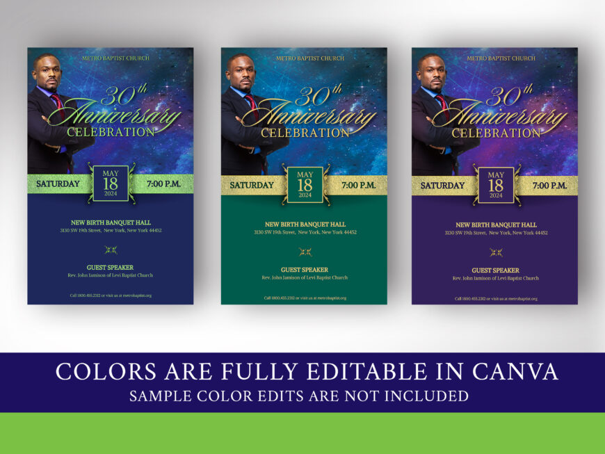 Church Anniversary Banquet Flyer Template for Canva