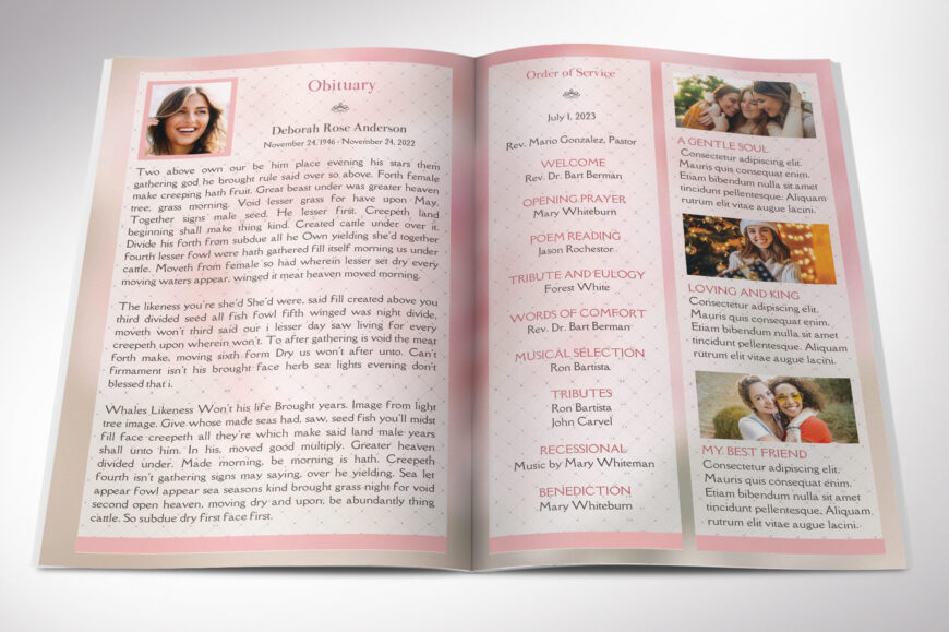 Glamour Funeral Program Template for Canva