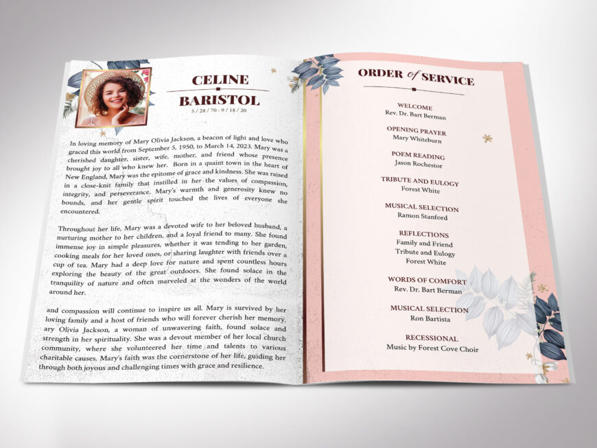 Floral Funeral Program Template, Canva, 8 Pages