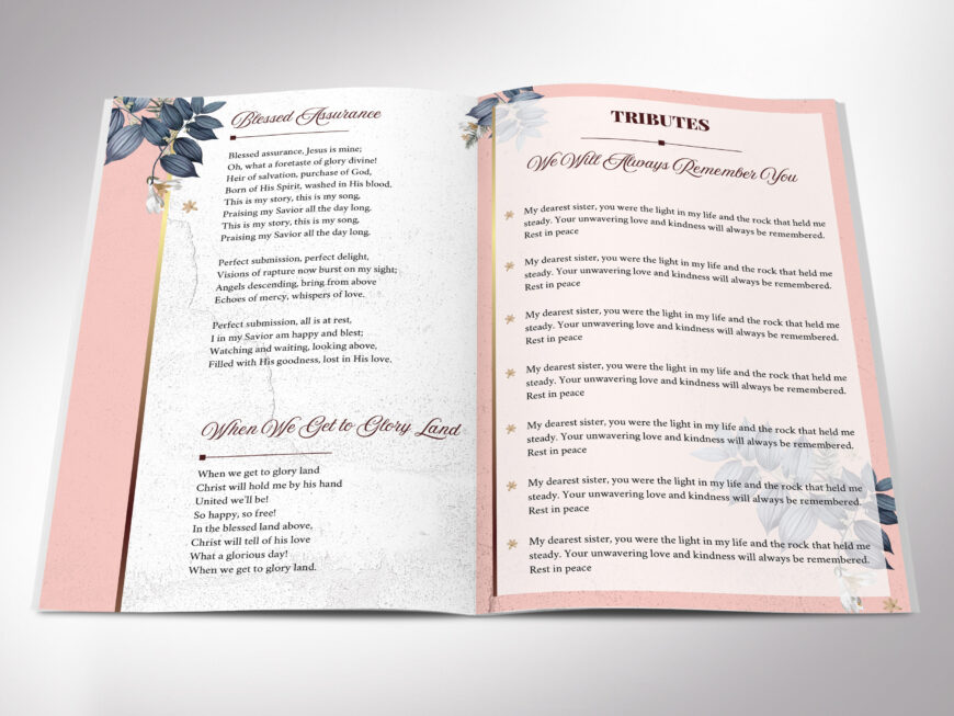 Floral Funeral Program Template, Canva, 8 Pages