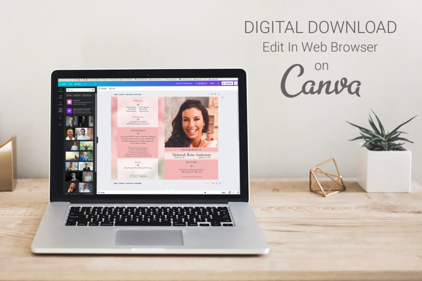 Glamour Funeral Program Template for Canva