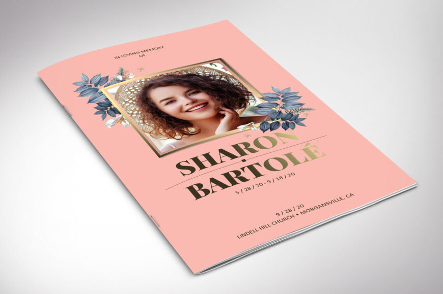 Rose Gold Floral Funeral Program Template, Word