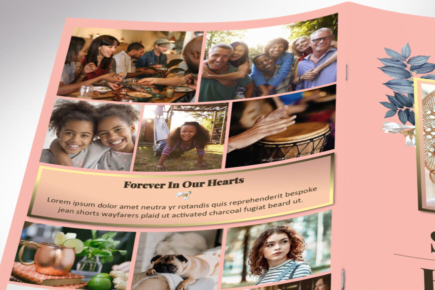 Rose Gold Floral Funeral Program Template, Word