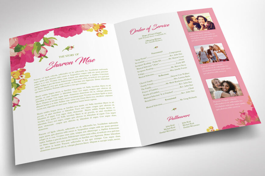 Pink Watercolor Tabloid Funeral Program Template Set