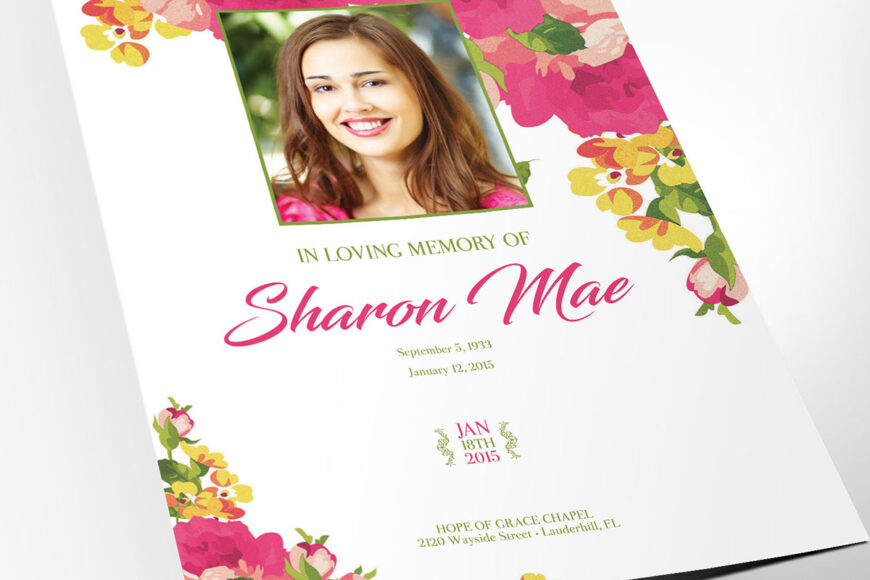 Pink Watercolor Tabloid Funeral Program Template Set