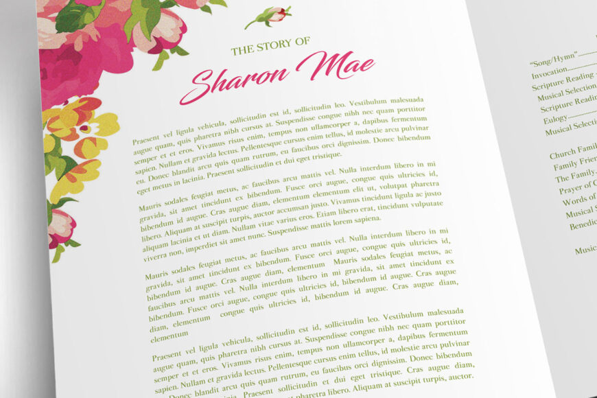 Pink Watercolor Tabloid Funeral Program Template Set